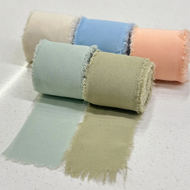 Chiffon Ribbon Cotton Linen Fabric Handmade Frayed Edge Gift Wrapping, Wedding Invitations, Bridal Bouquet Flatlays, 40mm