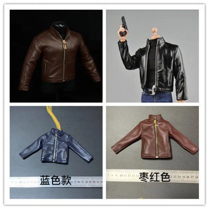 

1/6 Scale Male Soldier Fashion PU Leather Zipper Coat Retro Jacket Clothes Model for 12-inch Action Figure Body Decoration