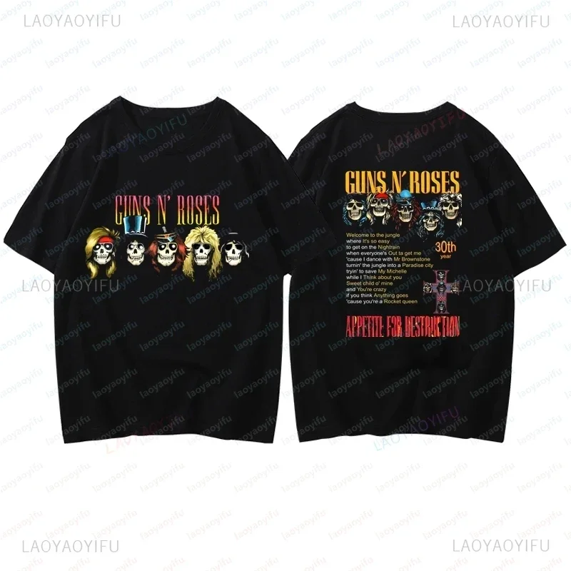 New Fashion Retro Guns N Roses Loose Short Sleeve T-shirt Summer Trend Short Sleeve Unisex Shirt Graphic Oversized T-shirt