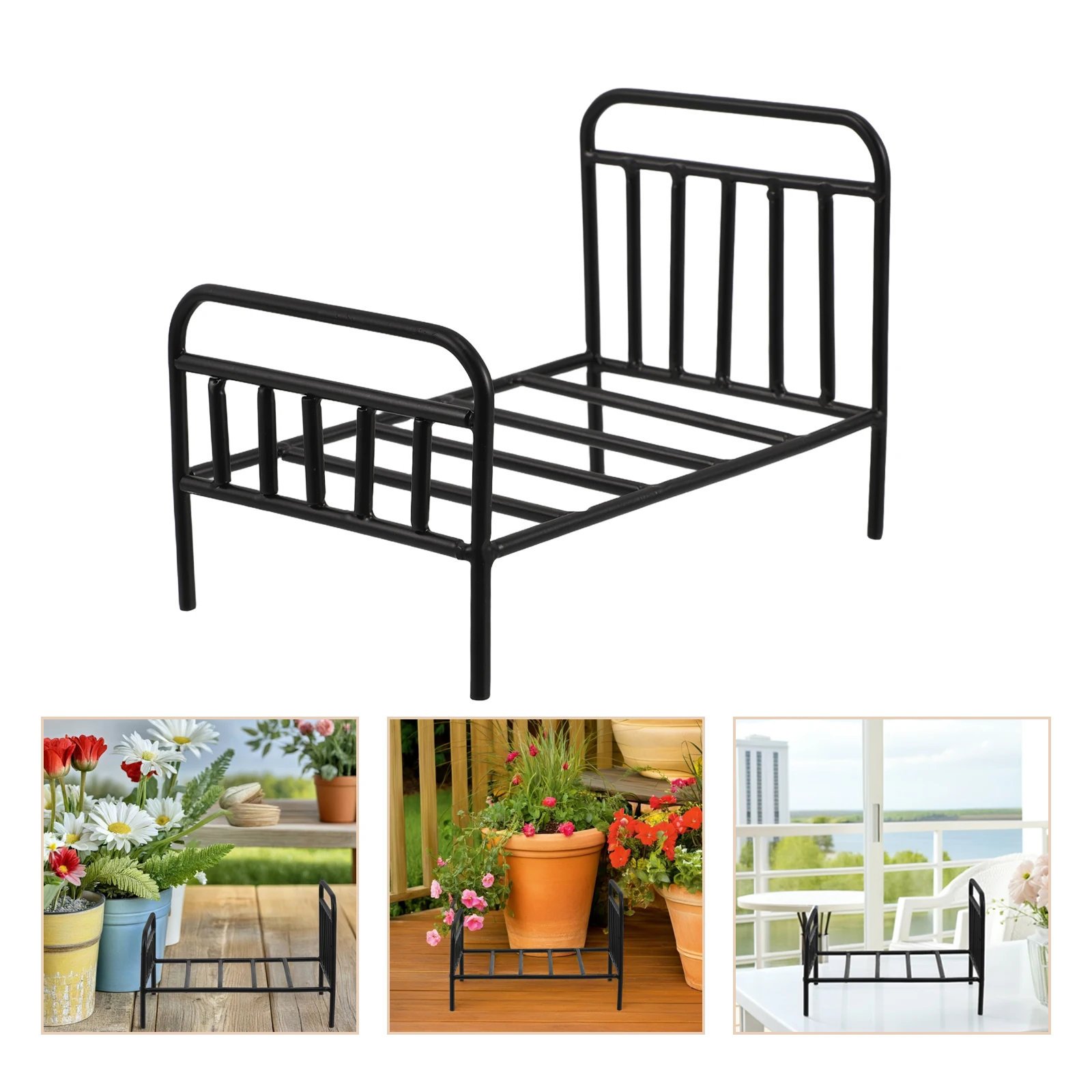 

1pcs Mini Iron Bed Flower Pot Stand Dollhouse Decorative Furniture Vintage Metal Plant Stand for Indoor Bedroom Living Room