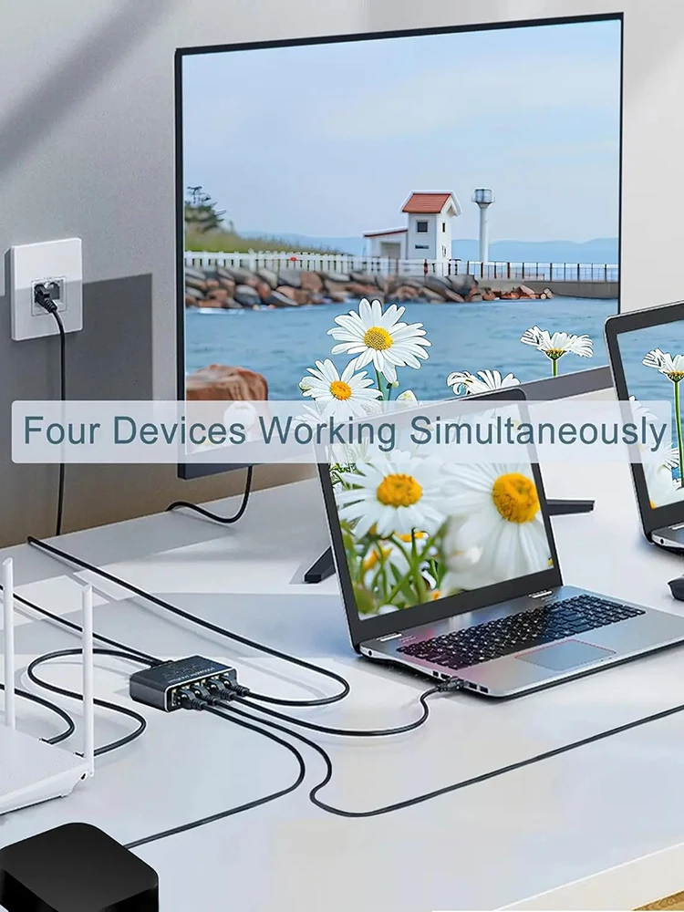 Rozdzielacz Gigabit Ethernet 1 na 2/3/4, 1000Mbps RJ45 LAN Rozdzielacz Internetowy do Komputera/Huba/Pojedynczego Przełącznika/Routera/Decodera/TV Cyfrowej — zdjęcie produktu 7