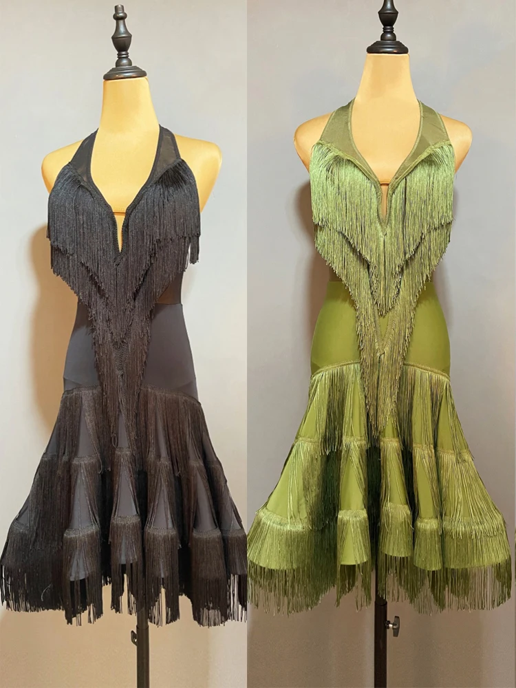 Costume de Performance de brevLatine pour Femme, Robe à Franges, Col Licou, Concours Adulte, Régions ba, Samba, Salle de Bal, JL5673