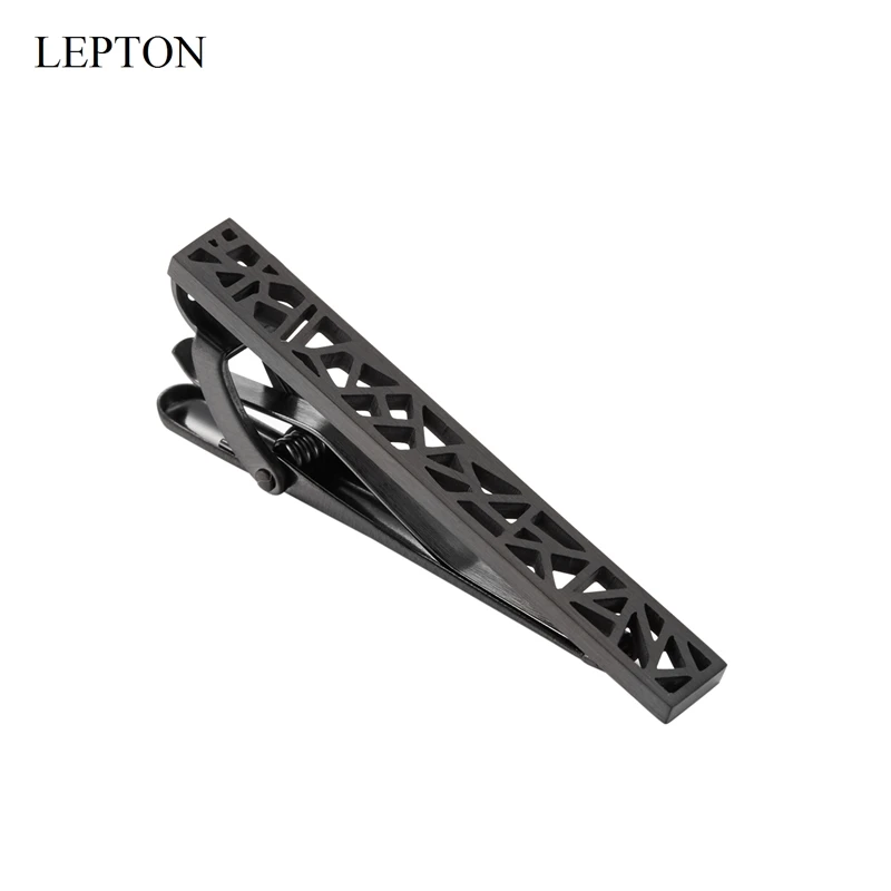 

LEPTON Matte Black Tie Clips for Men Stainless Steel Hollowed out Irregular Geometry Business Wedding Tie Bar Accessory