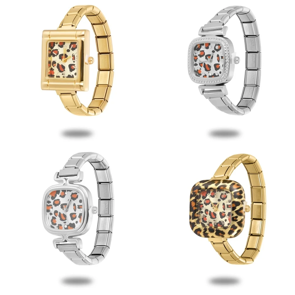 Y2K High Quality Leopard Series Watch Bracelets Bangle Stainless Steel Square Oval Heart Shape Watches Women Jewelry Wholesale