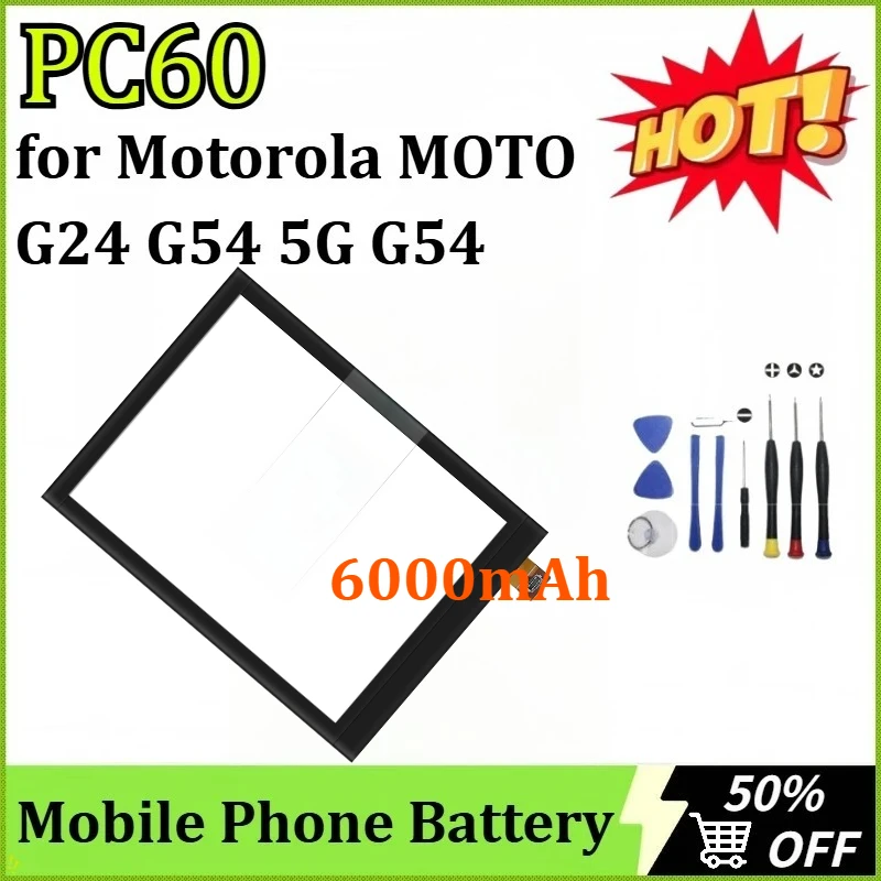 

PC60 6000mAh Replacement Battery for Motorola MOTO G24 G54 5G G54 Power 5G High-Capacity Replacement Mobile Phone Battery+ Tools