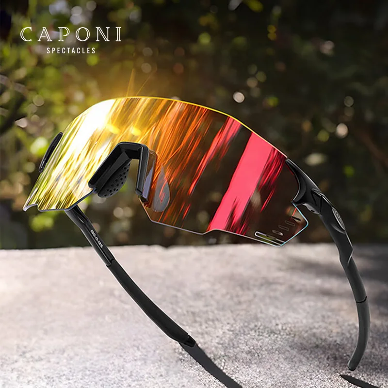 CAPONI Sport Men's Sunglasses TR-90 Gradient Photochromic Glasses For Men UV400 New Design Anti Dust Windproof Eyewear BS23812