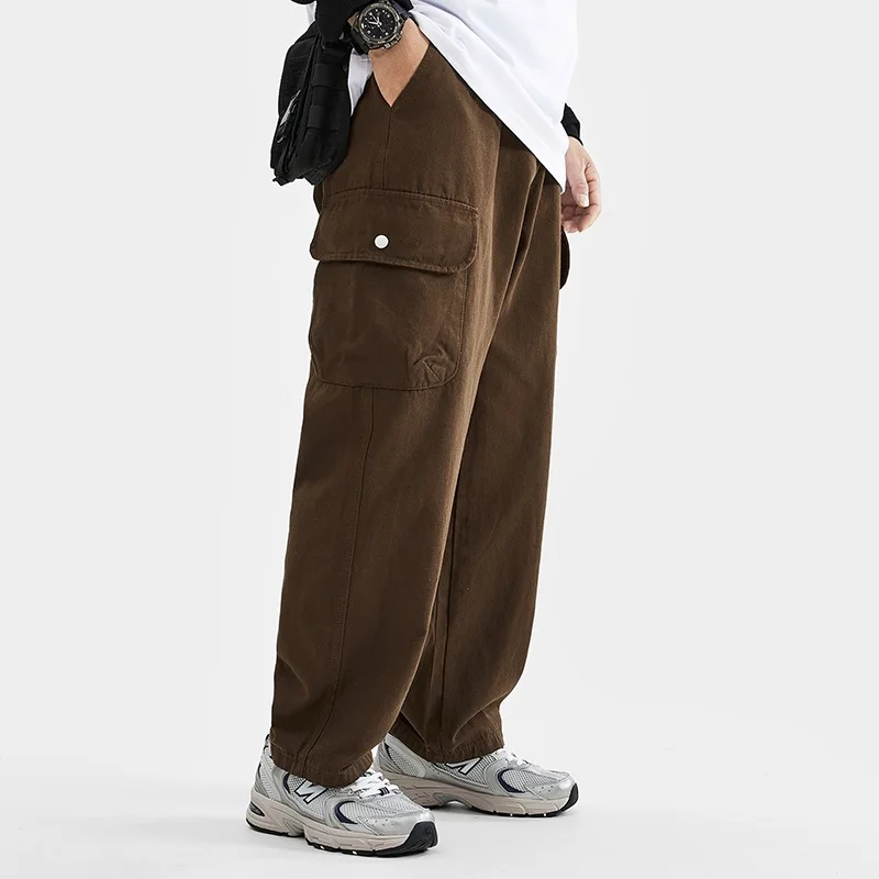 

Мужские повседневные брюки-карго в японском уличном стиле, весна-осень, новые, винтажные, свободного кроя, прямые, широкие штанины