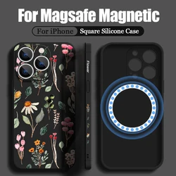 Magnetic For Magsafe Flower Case For iPhone 15 Pro Max 11 12 13 14 16 Pro Max 16E Lanyard Cover Built-in Metal Plate Coque