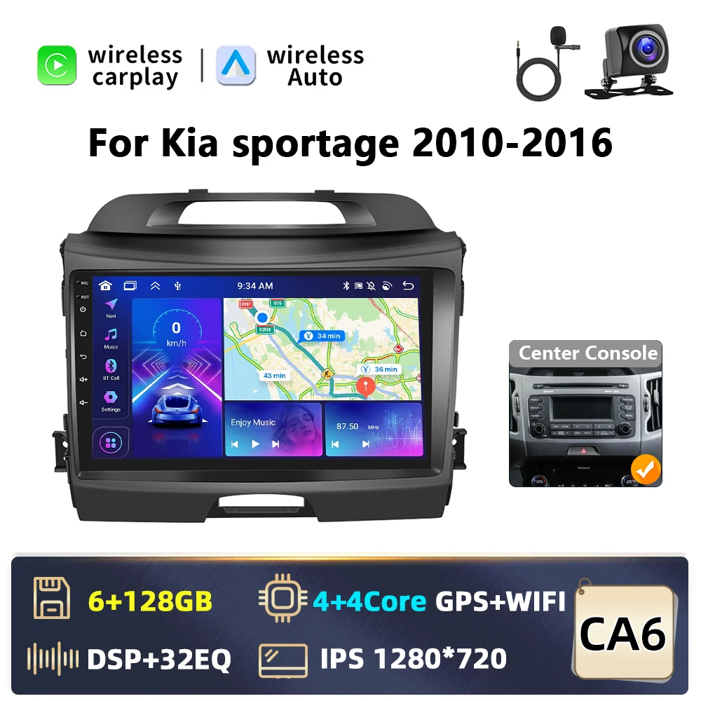 Podofo AI Voice 2-din Android autoradio met Carplay voor KIA Sportage 3 2010-2016, Android Auto radio navigatie GPS FM WIFI Bluetooth