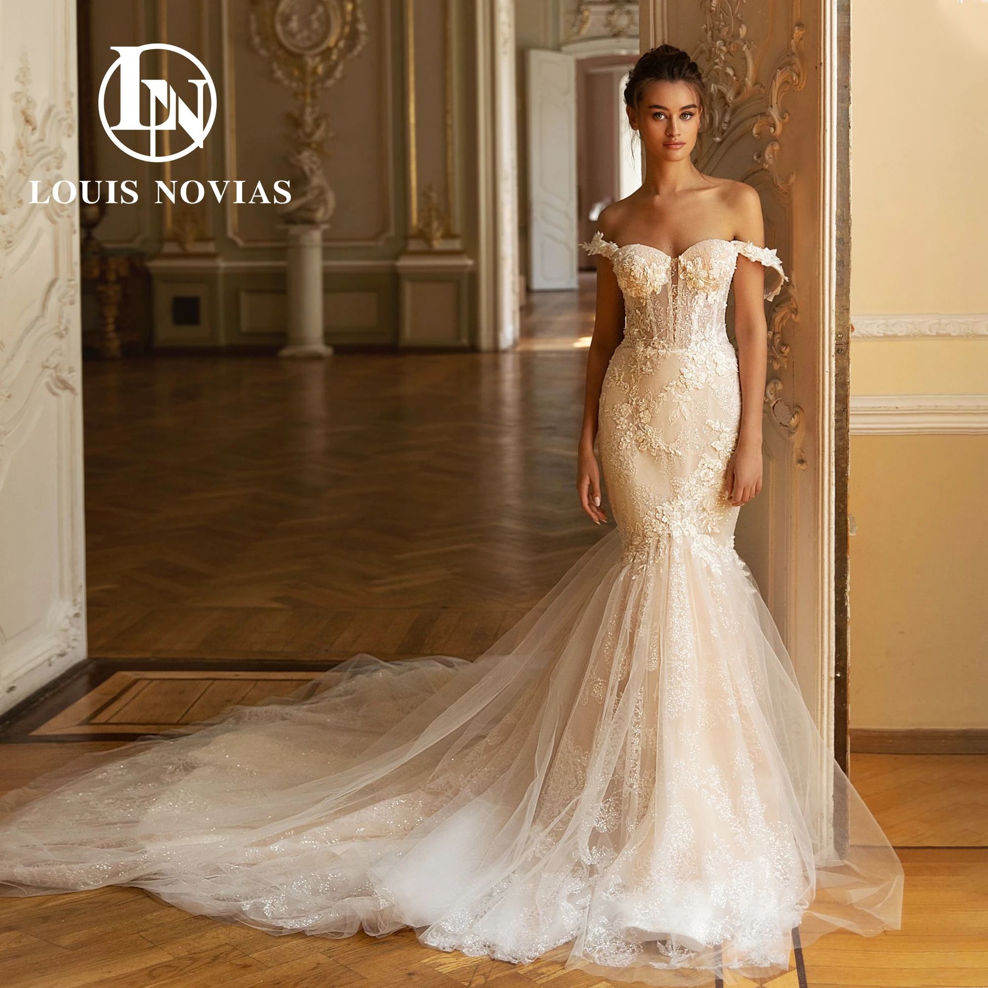 

LOUIS NOVIAS Mermaid Wedding Dresses For Women Sexy Off Shoulder Backless Sweetheart Appliques Lace Romantic Wedding Gown