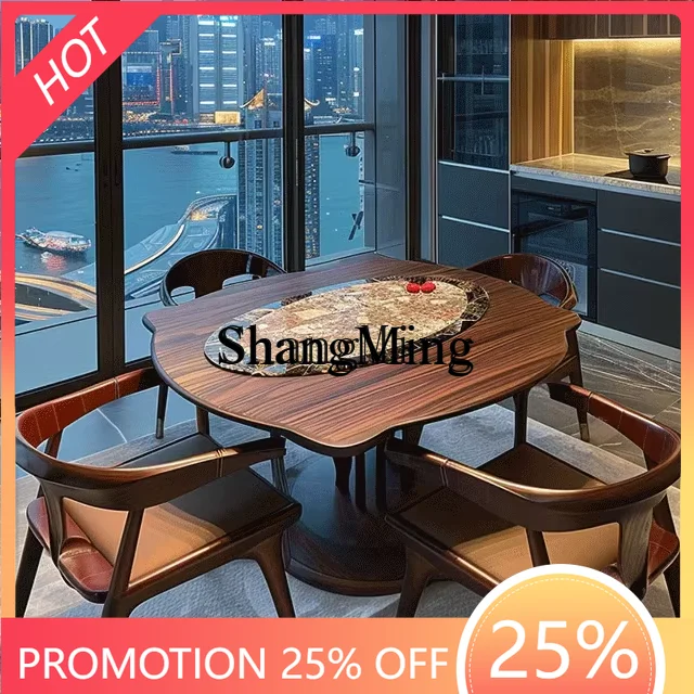 

FG good-looking new Chinese high-end black walnut dining table and chair combination solid wood restaurant home dining table
