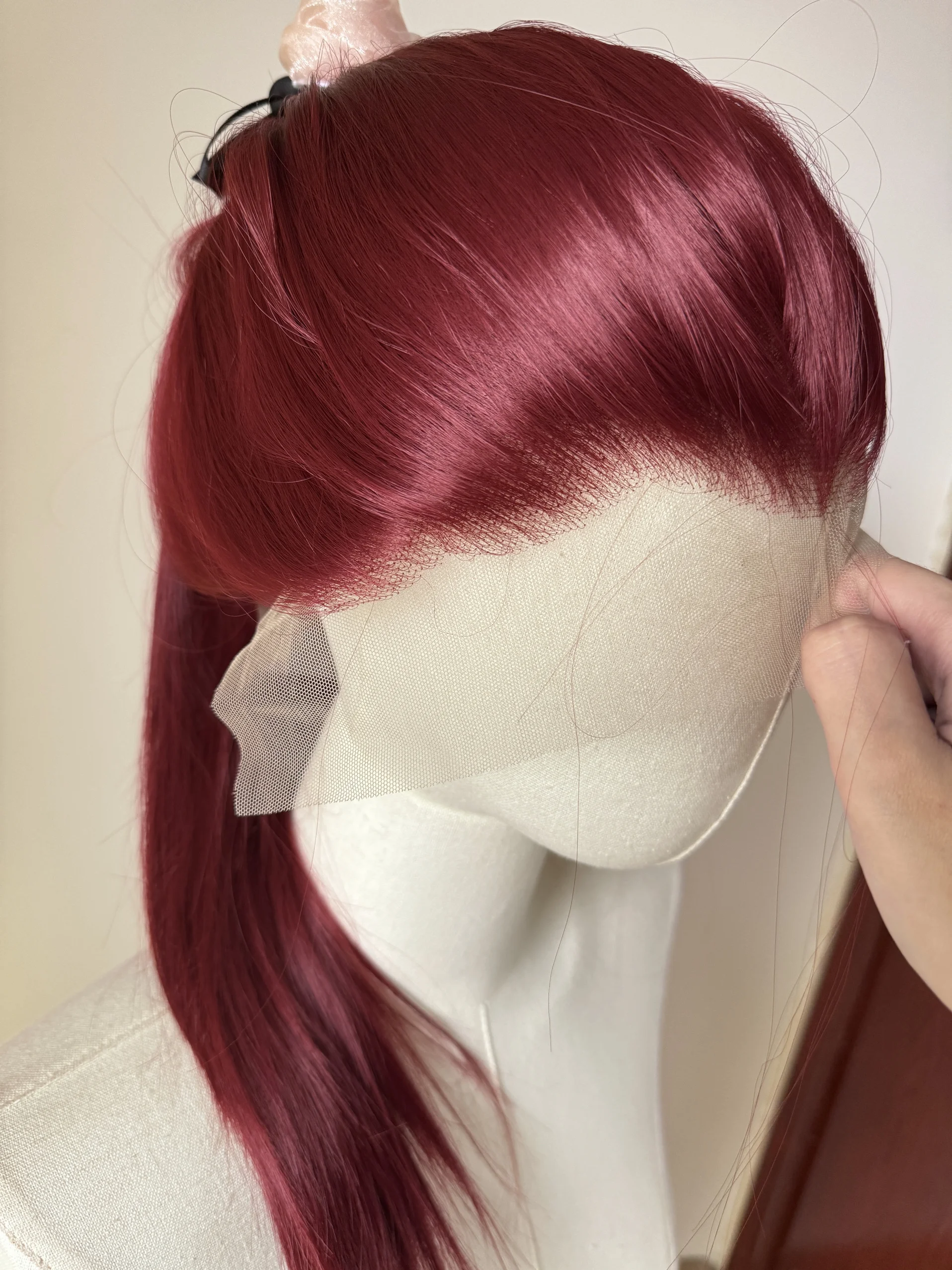 Wig Renda Depan Merah Anggur untuk Wanita Wig Renda 13*4 Lurus Panjang 26 Inci Wig Renda Sintetis Kualitas Tinggi Alami untuk Cosplay Peluca