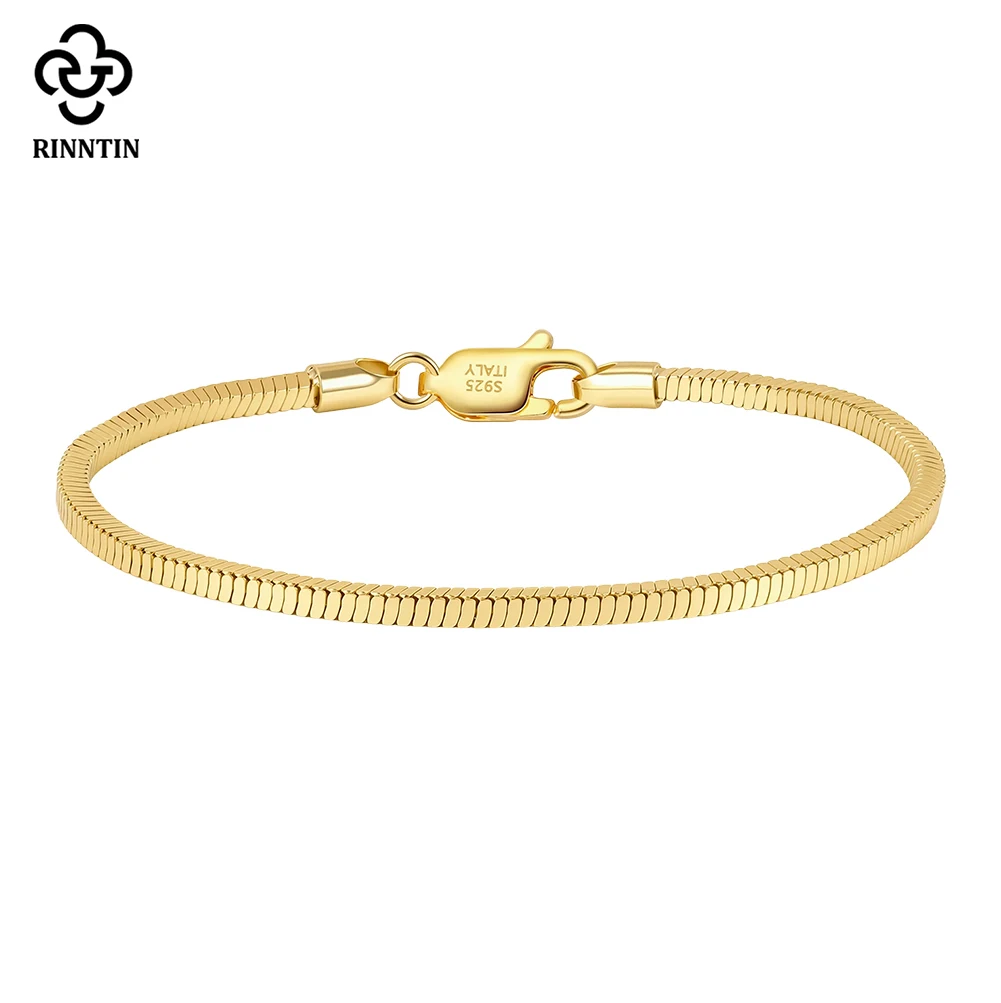 Rinntin 925 Sterling Silver Italian 2mm Snake Bone Chain Bracelet for Woman Girl Classic Chain on Hand Party Jewelry SB221