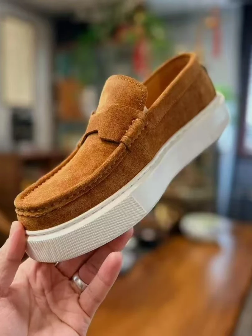 

New Men's Pure Leather Comfortable Casual Shoes High Quality Trendy Fashionable round Toe Flat Heel Rubber Outsole Leather In...