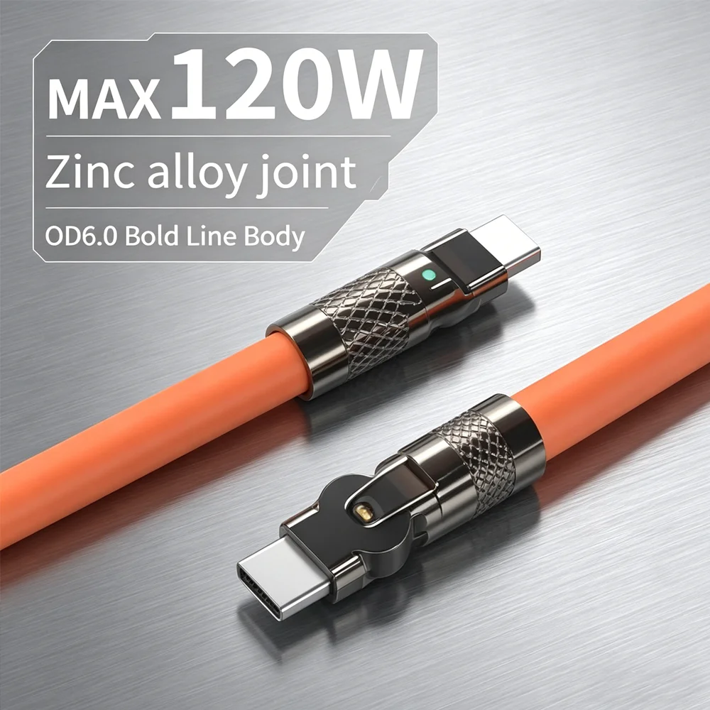 120W 6A Type C to Type C Super Fast Charger Cable 180° Rotating Elbow Type C to USB C Cable Data Cable For iPhone Xiaomi Samsung