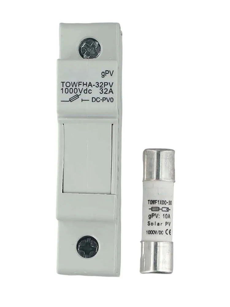 تطبيقات الطاقة الشمسية مجموعة حامل الصمامات للحماية الكهروضوئية البيضاء تصميم مقاوم للحرارة عزل عالي ميزات 10A PV فيوز