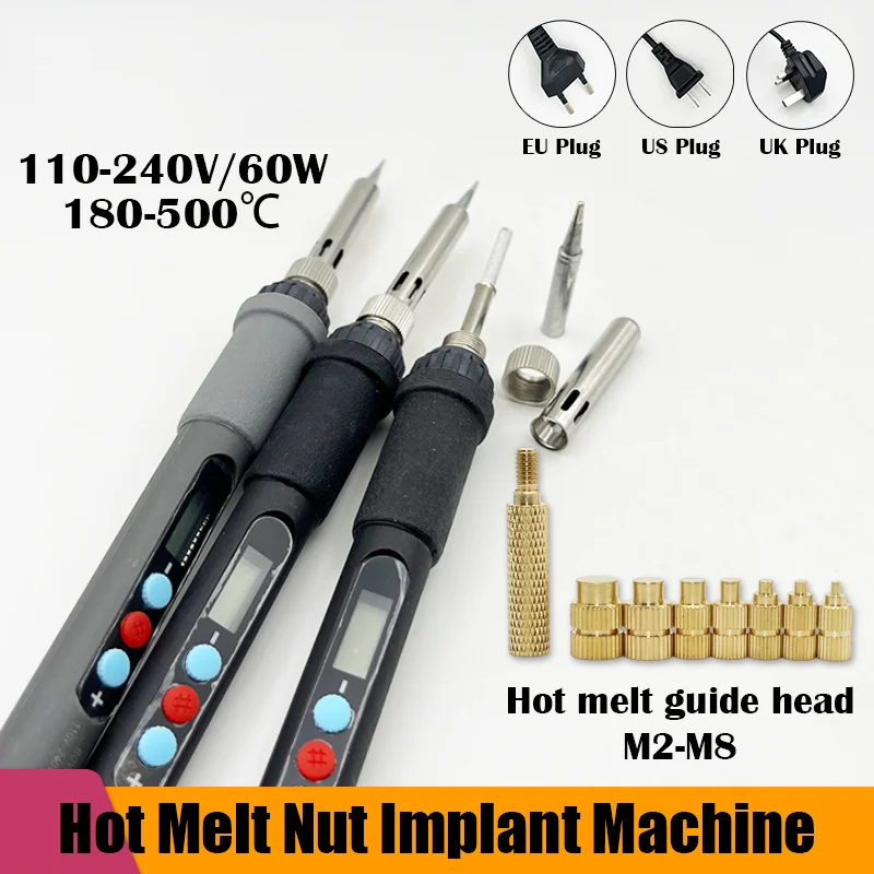 Hot Melt Nut Implant Machine Copper Nut M2 M3 M4 M5 M6 M8  Heat Melt Insert Nuts Soldering Iron Tip for 3d Printing Plastic Kit