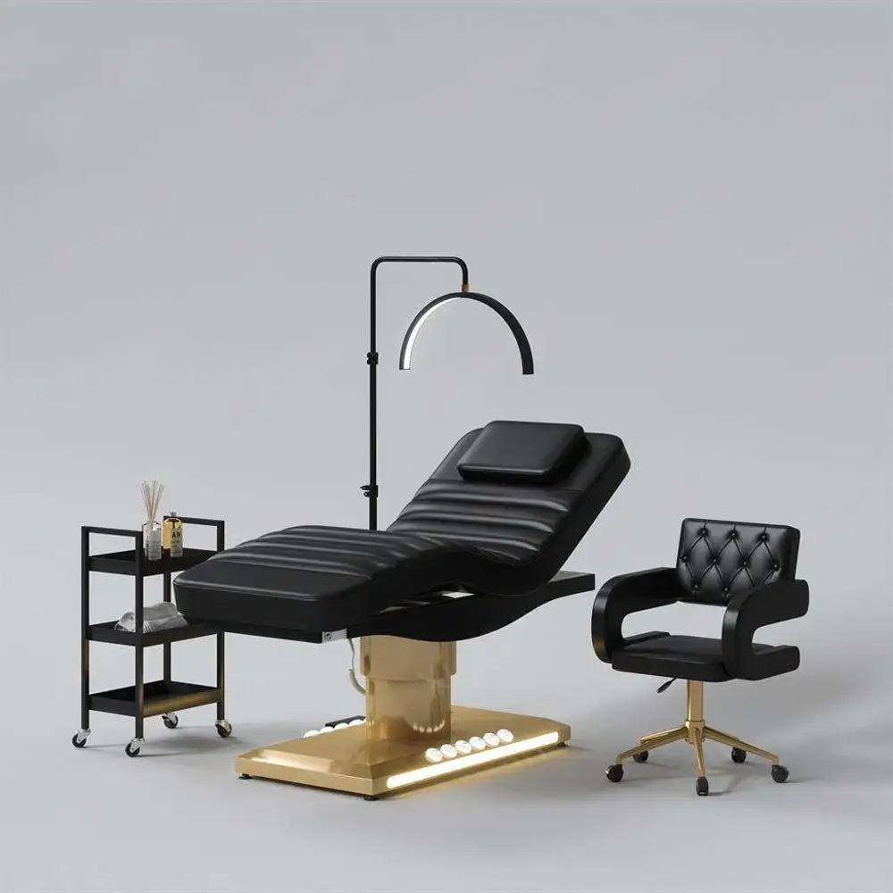 Heating Luxury Modern Esthetician Medical Treatment Recliner Adjustable Head Salon Furniture with Metal Frame for Eyelash Tattoo