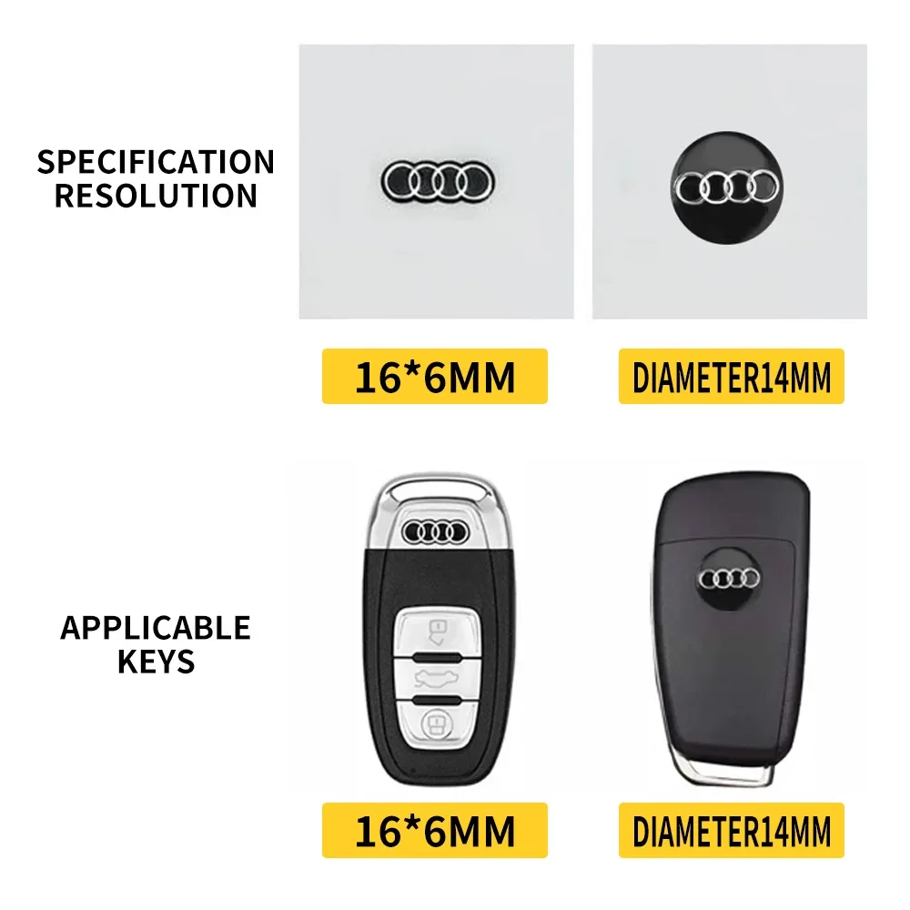 5/10pcs 14MM 16MM Car Remote Key Aluminum Logo Sticker For Audi sline C7 C6 A5 Q5 Q7 A7 Q3 TT A4 B8 B6 B7 B9 A3 8P 8V 8L A6