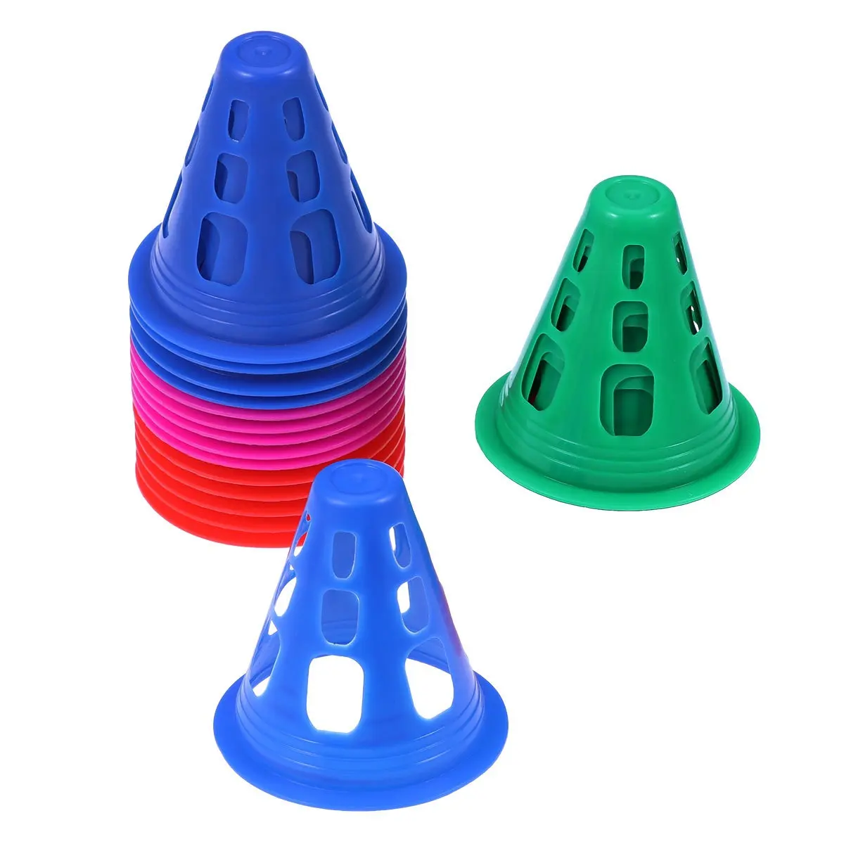 25Pcs Windproof Plastic Sports Cones Thickened Multi-Purpose for Soccer Football Roller Skating Physical Training Exercises