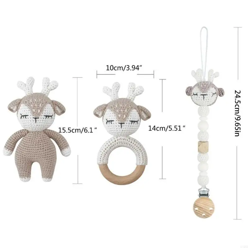 Neutrale Fopspeen Clip Fopspeenhouder Baby Bijtring Ringen Baby Gehaakte Herten L8RB