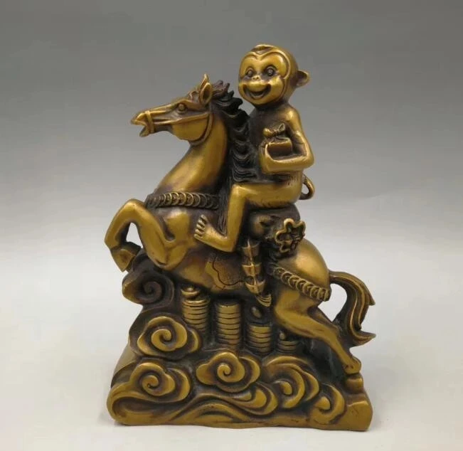 Collection archaize brass Monkey riding horse wealth crafts statue