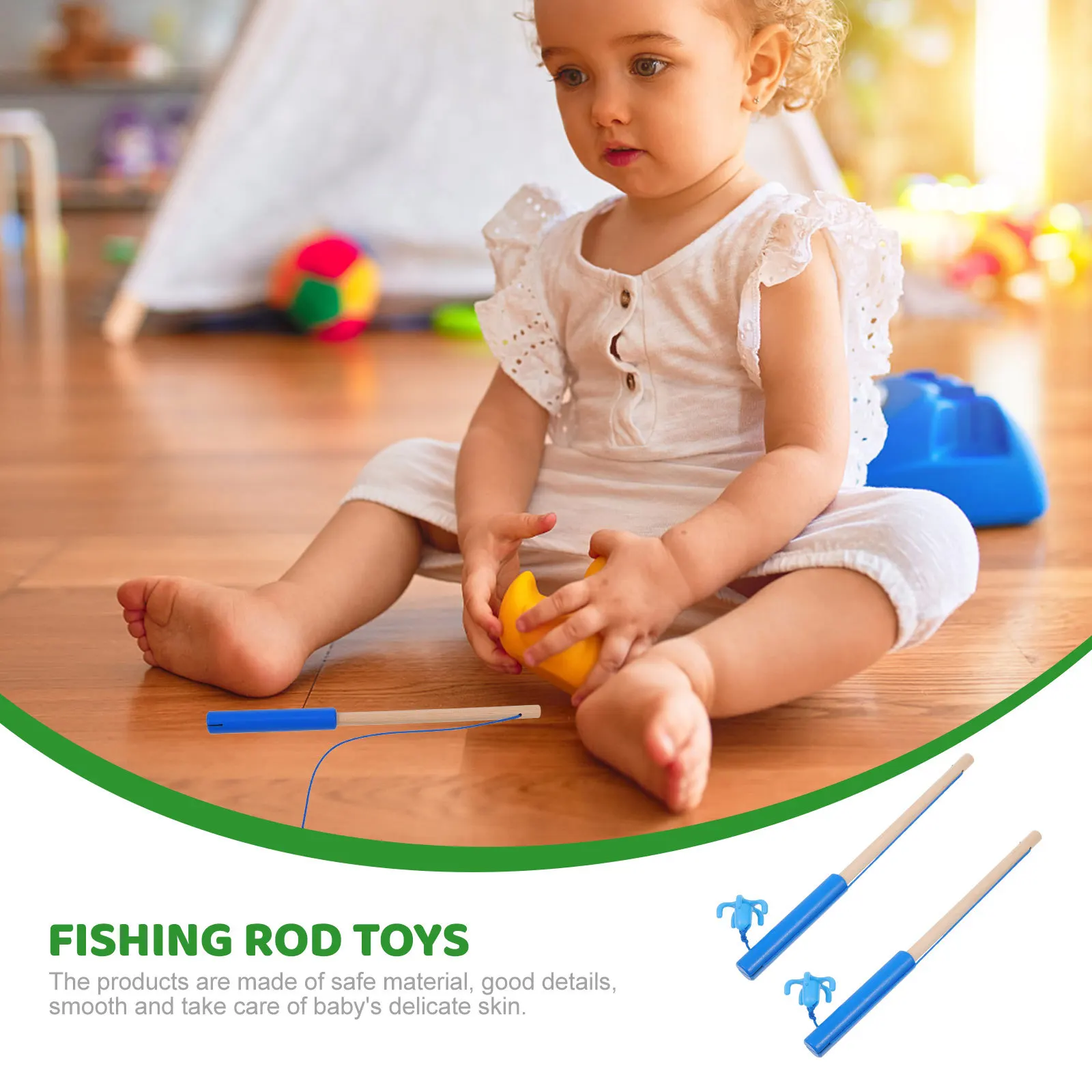 

2Pcs Wooden Fishing Rod for Children Creative Magnetic Fishing Game Rod Educational Brain Exercise Kids Outdoor Play