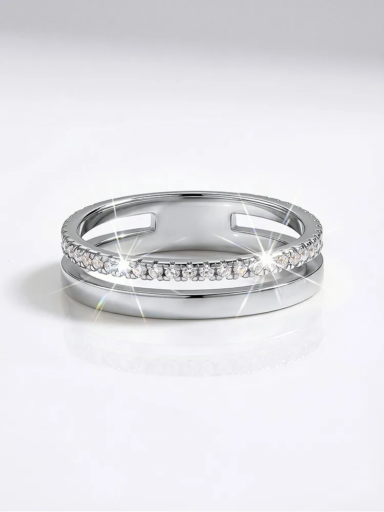 Echter Moissanit-Diamant, runder, doppelter Ehering für Damen, ideal für Jahrestage, zum Tragen im Alltag, luxuriöser Modeschmuck. – Detail 5