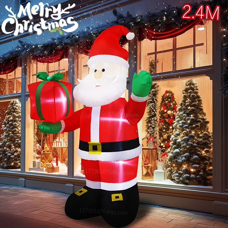 Papá Noel inflable de Navidad con sombrero de Navidad, luz LED integrada, adecuada para interiores, exteriores, césped, jardín, decoración de fiesta