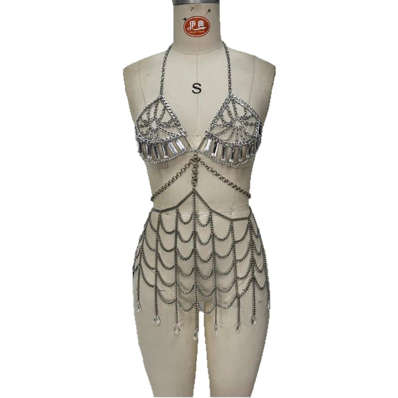 

Европейская и американская фестивальная цепочка-бюстгальтер с яркими стразами, металлическая цепочка с драгоценными камнями для платья