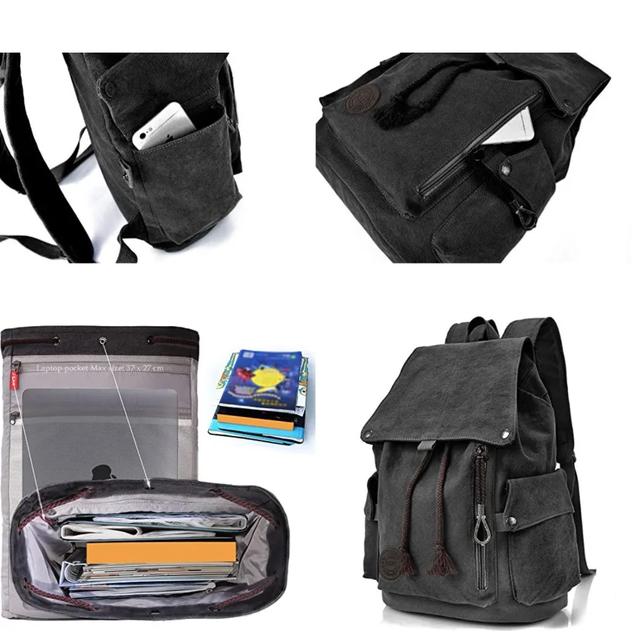 

Canvas ackpack Vintage ackpack Daypack for Men Women Laptop Travel Rucksack