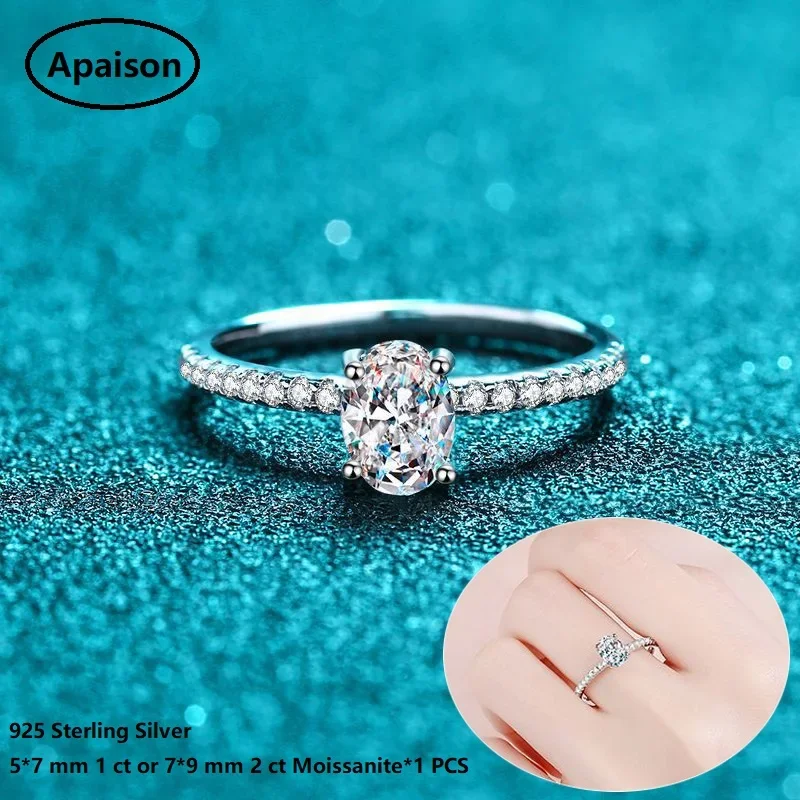 

Apaison Sparkling 1 ct&2 ct Moissanite Ring Wedding Engagement 925 Sterling Silver Jewelry Rings For Women With GRA Certificate