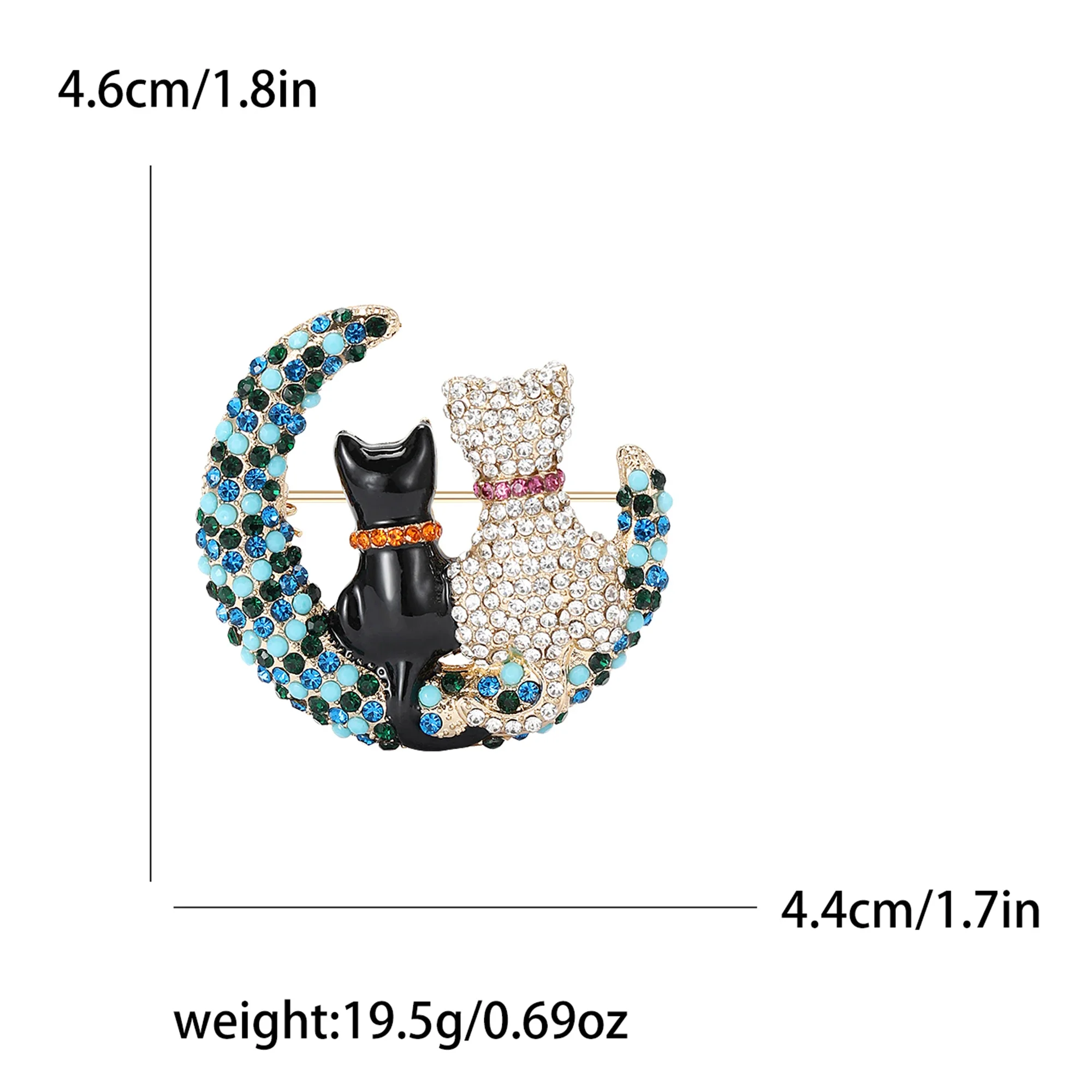 Rhinestone Moon Cat Brooches for Women Unisex Enamel Animal Moon Pins Event Party Backpack Decoration Clothes Accessories