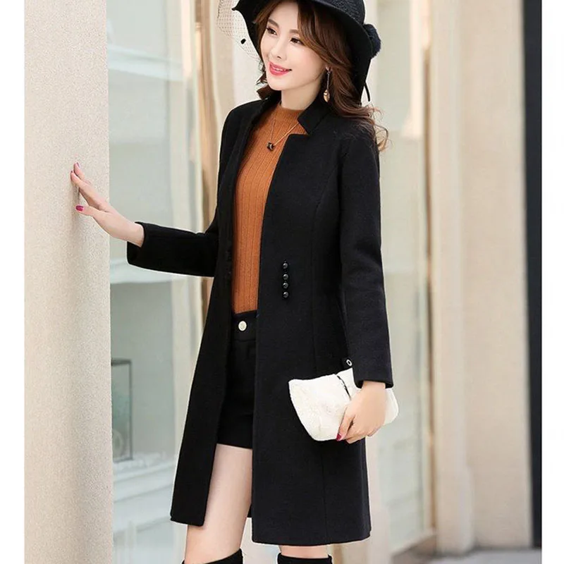 Women Jacket Wool Blends Coat 2024 Autumn Winter New Fashion Thicken Warm Overcoat Slim Long Tops Outerwear Female