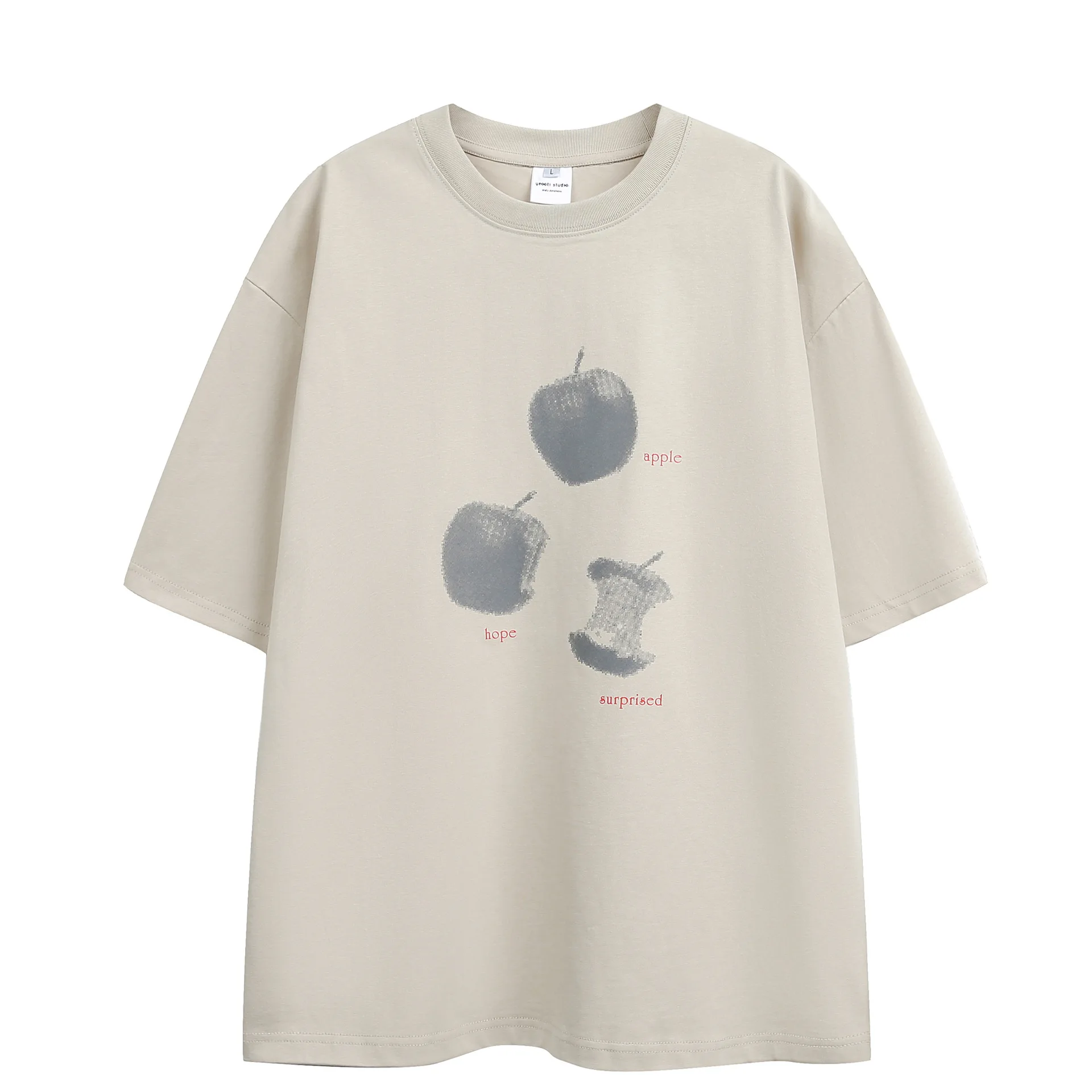 American Casual Fun Apple Print Short-Sleeve T-Shirt Loose-Fitting Unisex Half-Sleeve Tee Trendy Brand Couple Cotton Tee Summer
