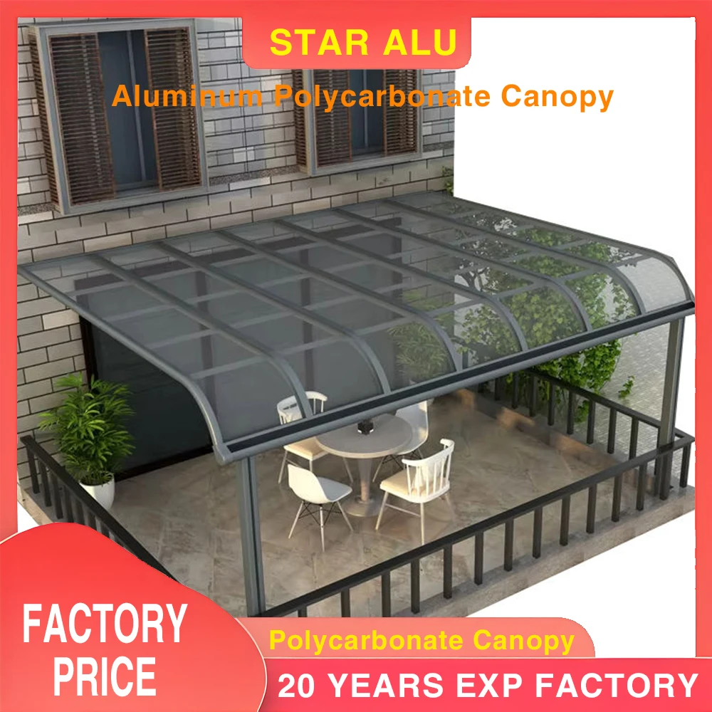 Brown Polycarbonate Awning Black Plastic Brackets Sunshade Canopy Aluminium Front & Back Bars Policarbonato for Outdoor