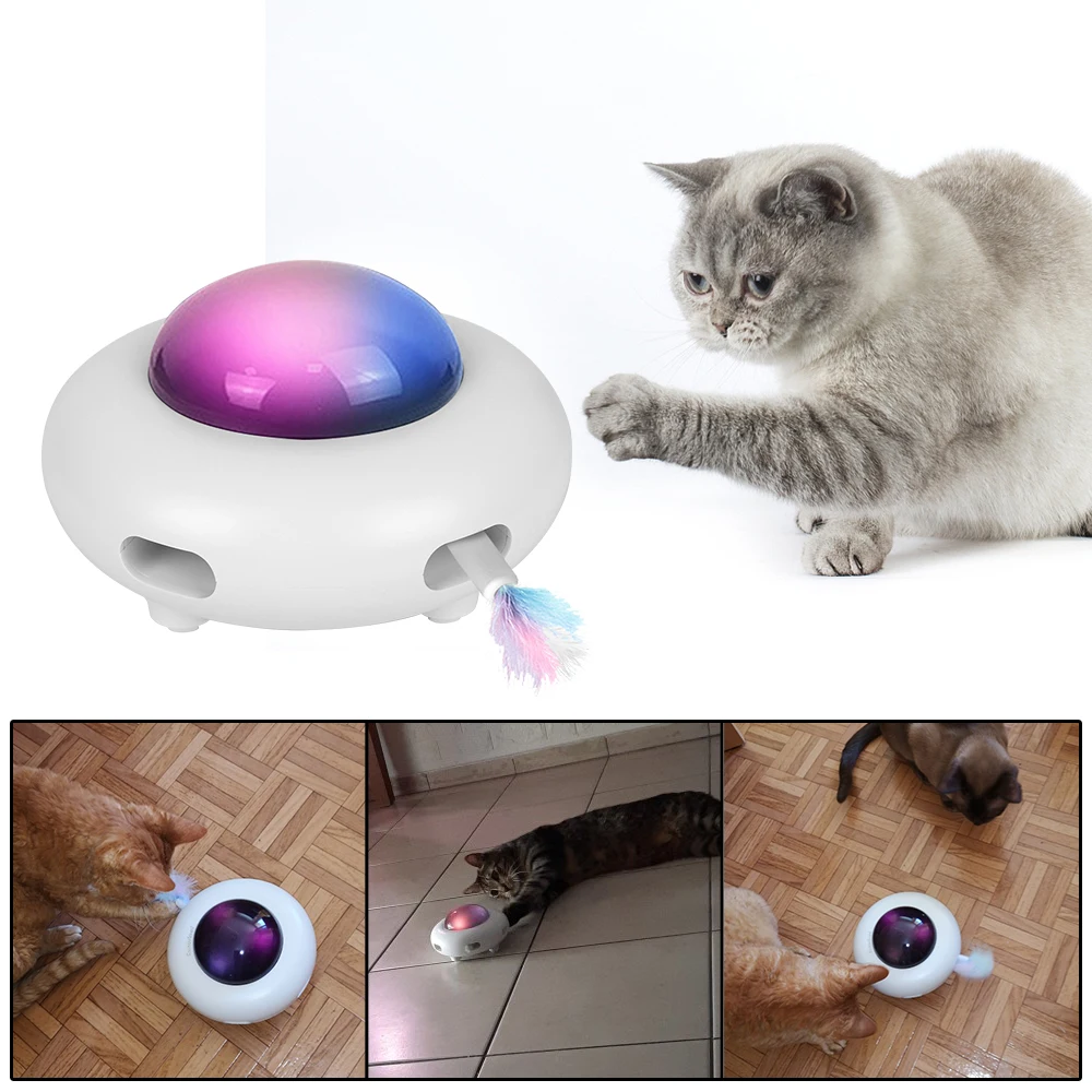 Automatic Pet Supplies UFO Pet Turntable Catching Interactive Electric Cat Toy Replaceable Feather Cat Entertainment Toys