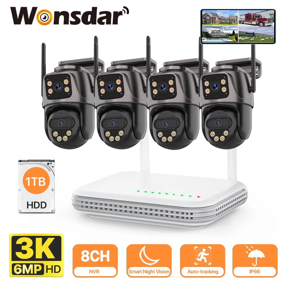 8CH WIFI Security System Kit Wireless PTZ Camera 6MP Dual Lens NVR Recorder Set IP Camera Face Detect Video Surveillance Cam