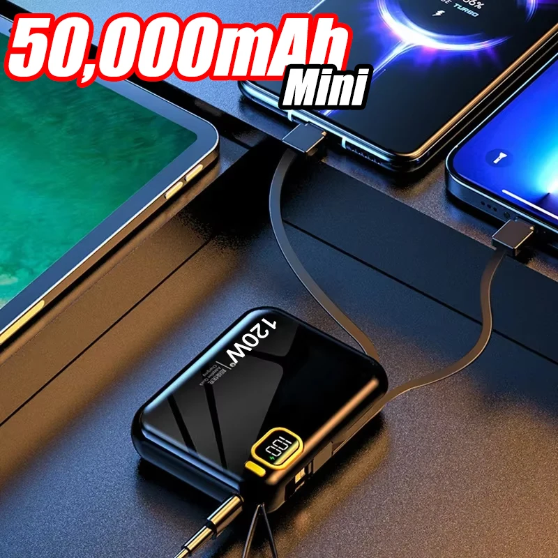 

Мини-Power Bank 120 Вт, аккумулятор 100000 мАч, кабель USB к Type-C, съемное двустороннее быстрое зарядное устройство, портативный внешний аккумулятор для iphone Xiaomi