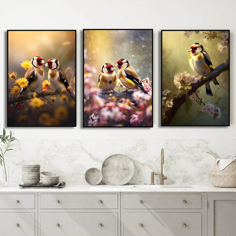 Goldfinch Bird Plum Blossom Canvas Painting Wall Art Cute Owl Eagle Poster Prints for Bedroom Living Room Home Decor Cuadros