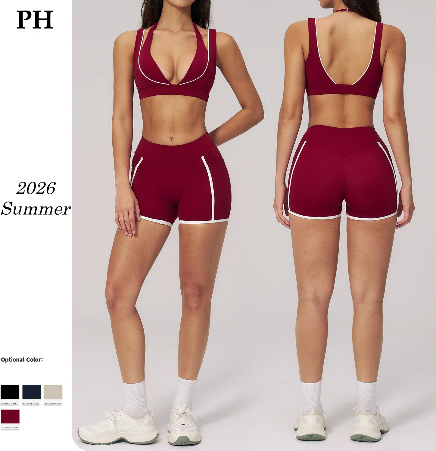 

Комплект из 2 предметов: спортивные шорты и топы для фитнеса, женские летние новые комплекты для йоги, бега, тренировок, велоспорта, спортивные костюмы 2026