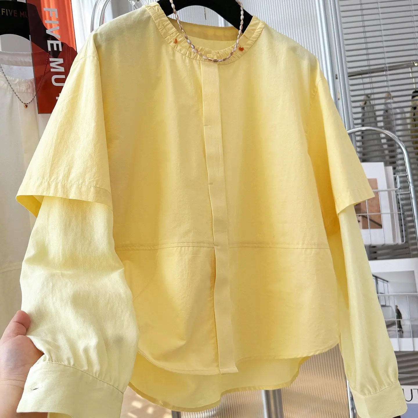 

Loose Fit Long Sleeve round Neck Shirt Men's Summer Casual Wear Breathable Comfortable Polyester Cotton Blend Button up Shirt