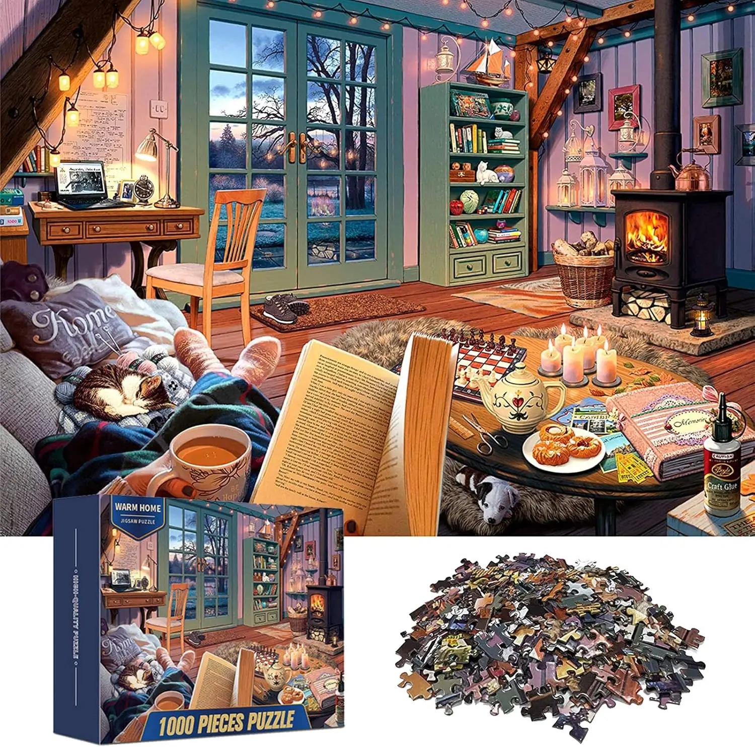 Puzzle 1000 Pieces Warm Home Educational Adults Teens Brain Challenge Daily Game Toy, Showcase Wall Decoration