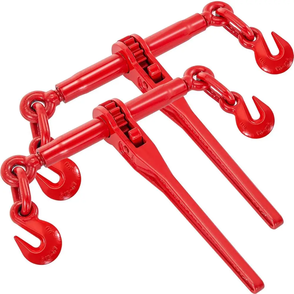 

2-Pack 9,215 lbs Capacity 3/8 to 1/2 Ratchet Binders with G70 Hooks for Secure Tie Down, Hauling, Towing - Red