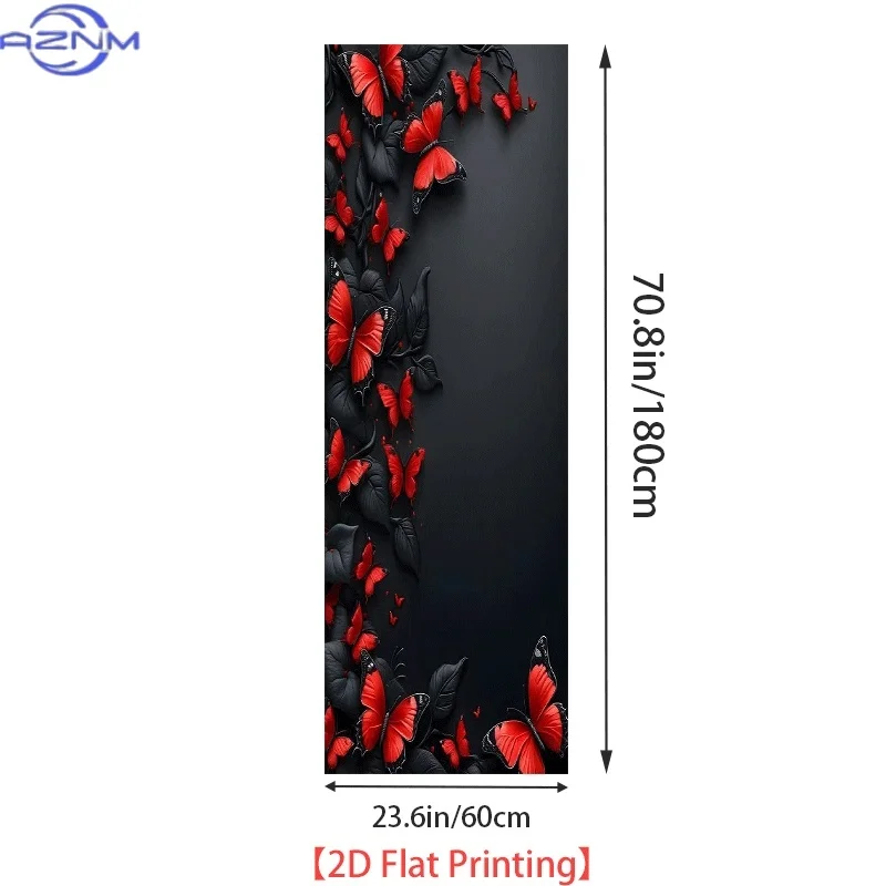 Refrigerator Sticker Red Butterfly with Black Leaves Decorative Pattern on Black Background Themed Scene Wall Decal view 3