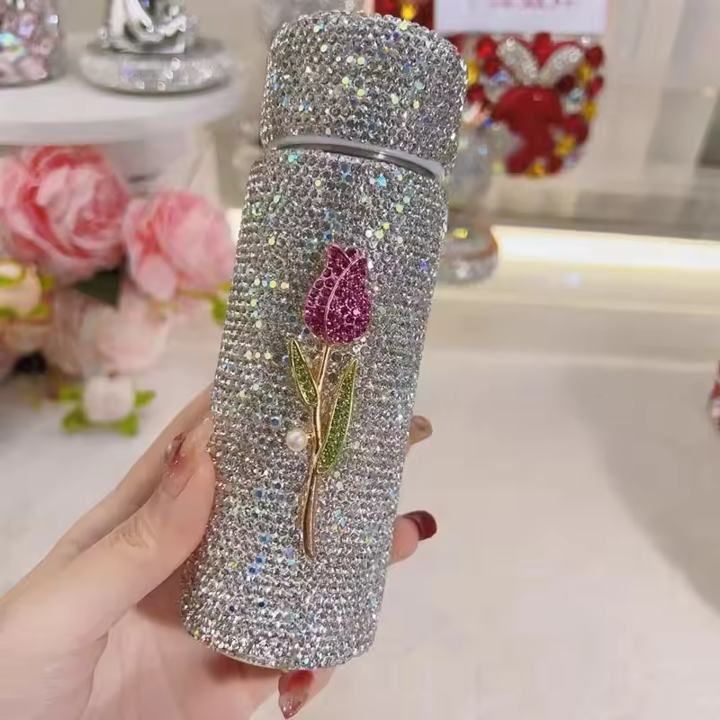 150ML Mini Insulated Cup Double Wall Stainless Steel Water Bottle Portable Thermos Vacuum Flask Bling Diamond Cup Coffee Mug