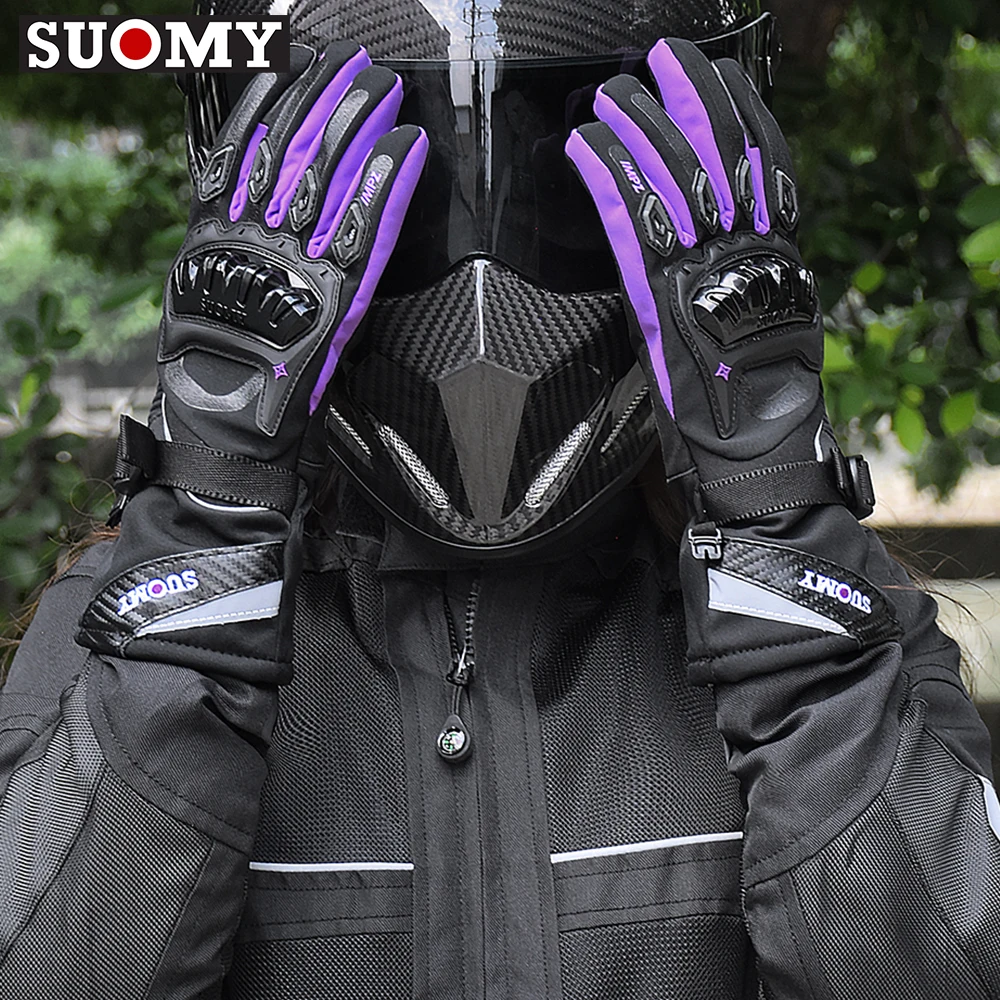 Suomy Winter Motorcycle Gloves Women Pink Purple Motorcycle Thermal Gloves Waterproof Cold Biker Motorcyclists Motorbike Gloves