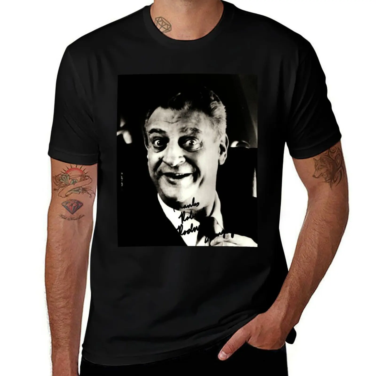 

Rodney Dangerfield Autographed Photo B/W Thanks Robert T-Shirt Functional Casual Short Sleeve Tee