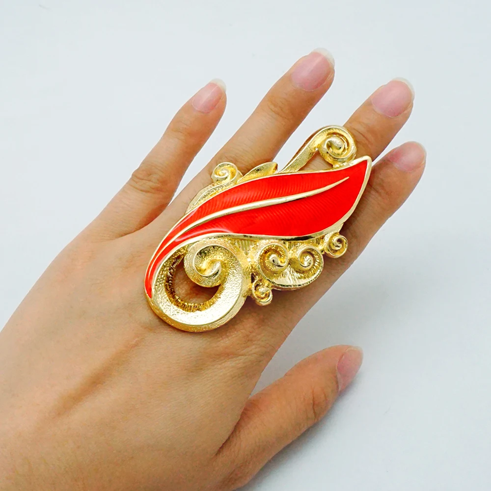 Fashion Resizable Big Red Crystal Irregular Ring For Women African Jewelry Ethiopian Gold Color Bigger Copper Exaggerated Ring