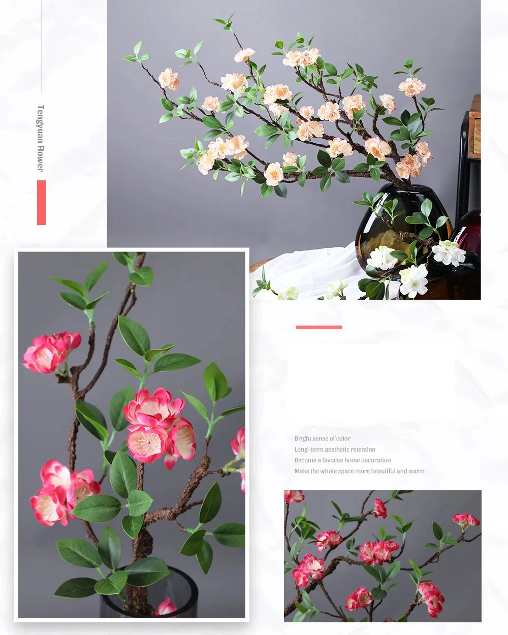 4 Stück künstliche getrocknete Pflaumenblütenzweige für Heimdekoration, Schreibtischdekoration, Bonsai, Hochzeit, Party, Blumenarrangement, Styling – Detail 5